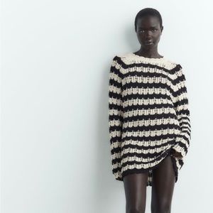 Zara Striped Pointelle Sweater - NWT